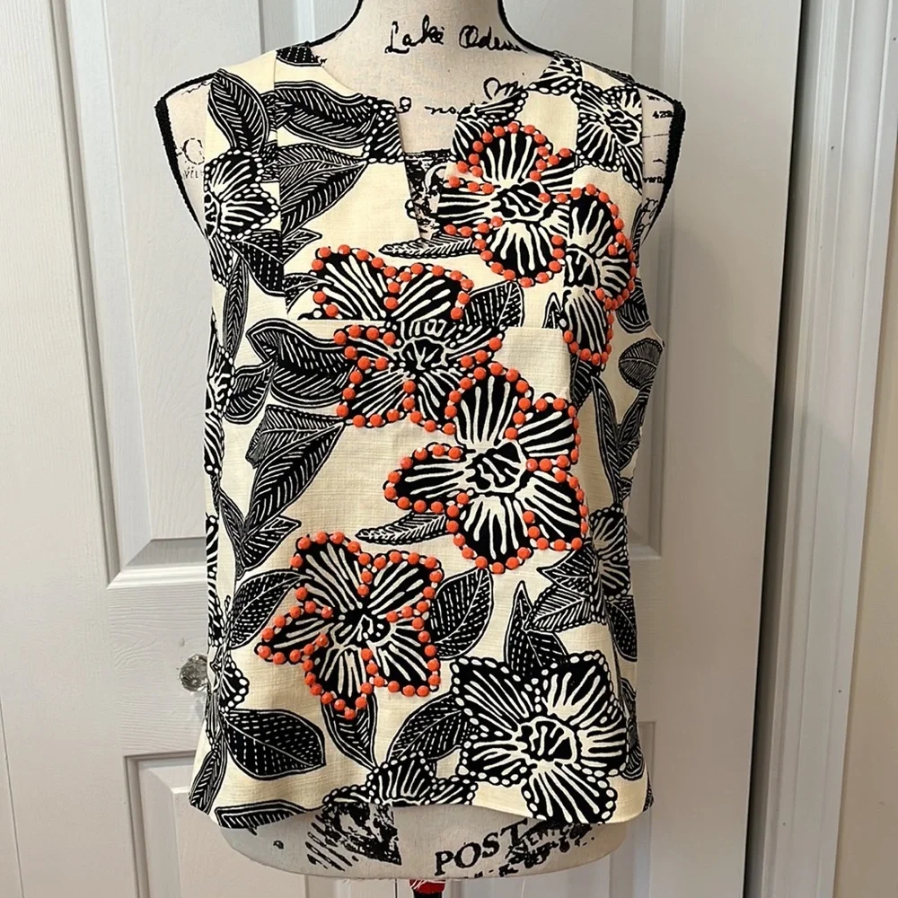 J. Crew Black and Orange Floral Top